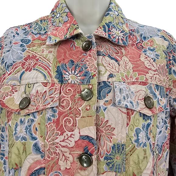 Analogy Womans size S Multicolored Floral Embroidered Denim Jean Jacket Blazer - Picture 2 of 8